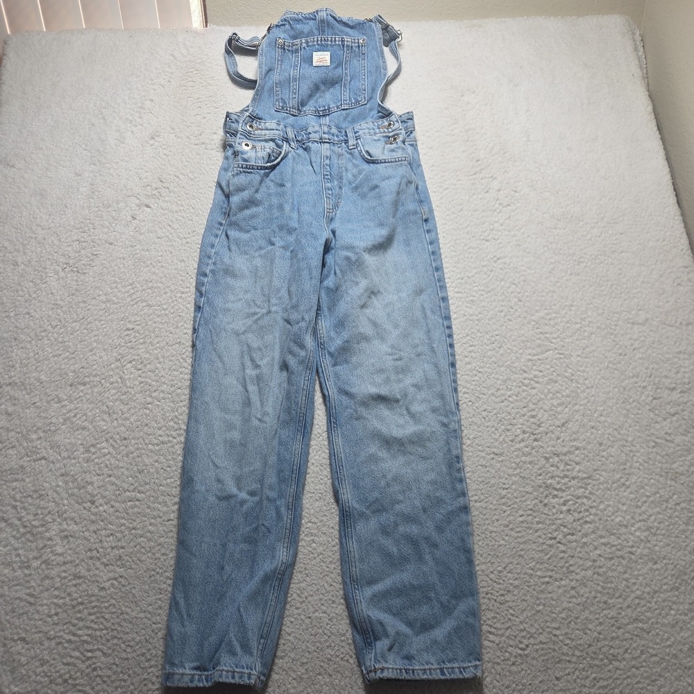 Women's Pull & Bear Denim Overalls Dungarees Light Blue 100% Cotton Sz Small